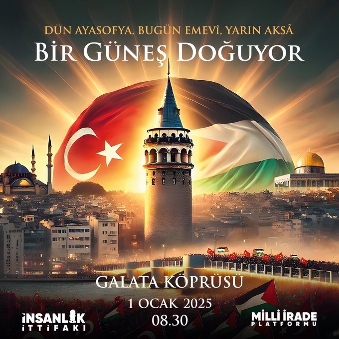 Galata Köprüsü'nde tarihi Filistin yürüyüşü