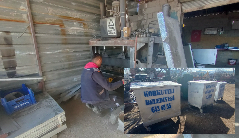 Korkuteli Belediyesi, kendi atölyesinde çöp konteyneri üretiyor