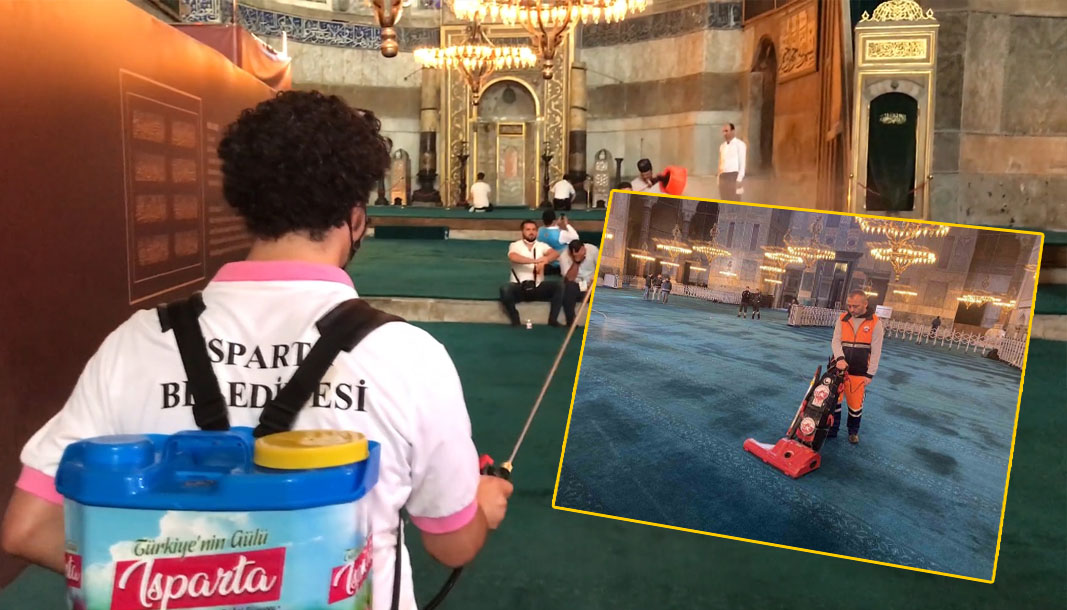 Gelenek bozulmadı: Ayasofya Camii yine Isparta gül suyu ile yıkandı