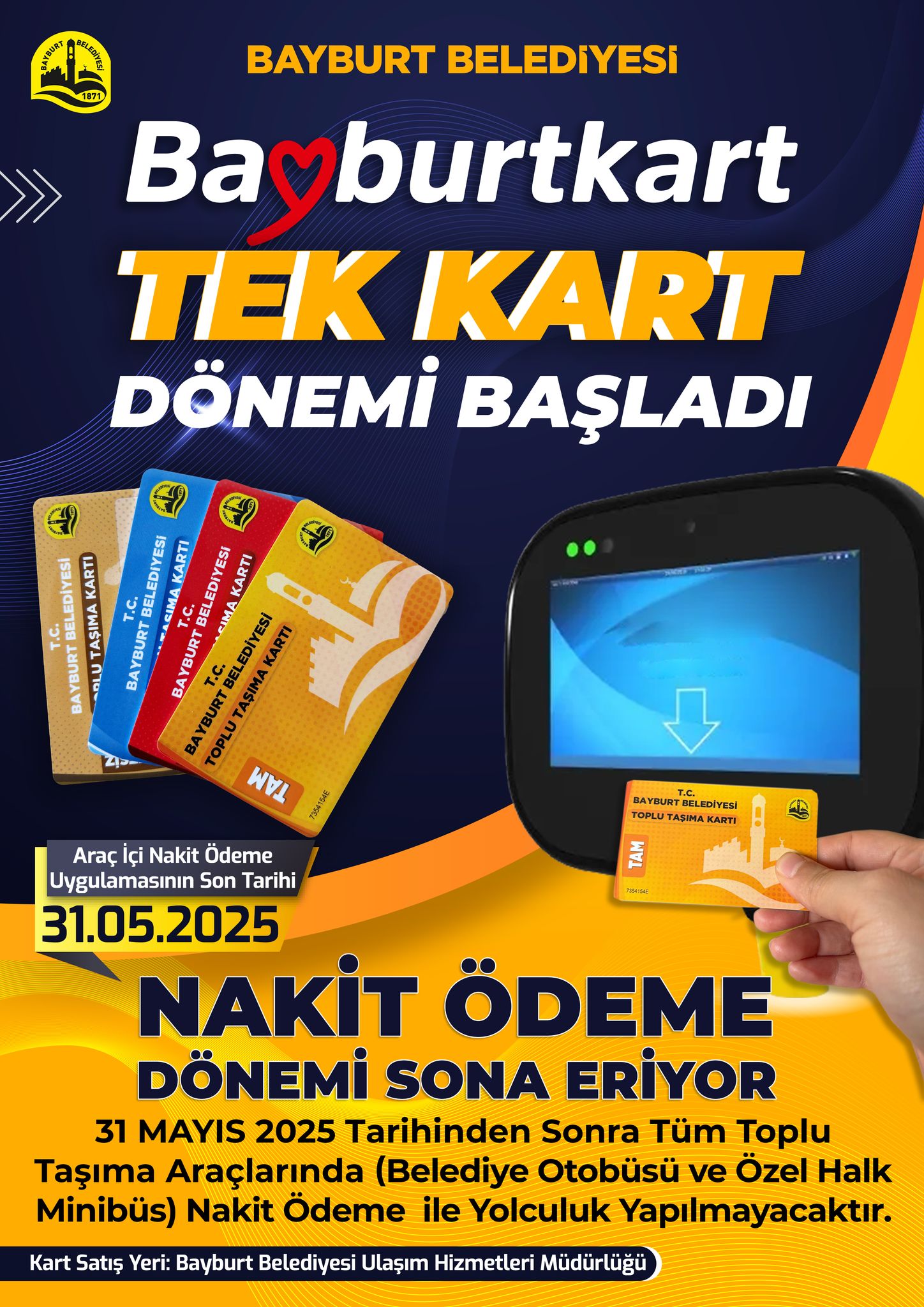Bayburt'ta belediye otobüsleri ve özel dolmuşlarda tek kart sistemi dönemi başladı!