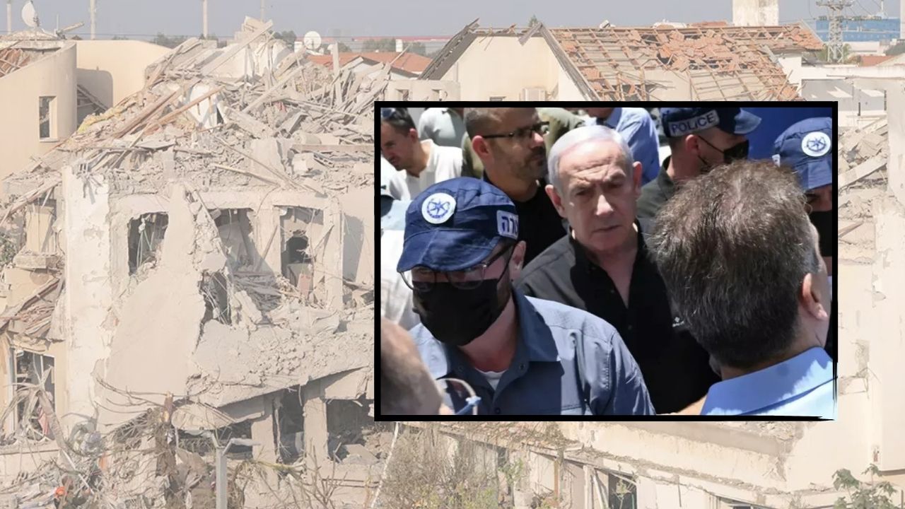 Netanyahu sığınaktan çıktı, Bat Yam’daki yıkımı inceledi