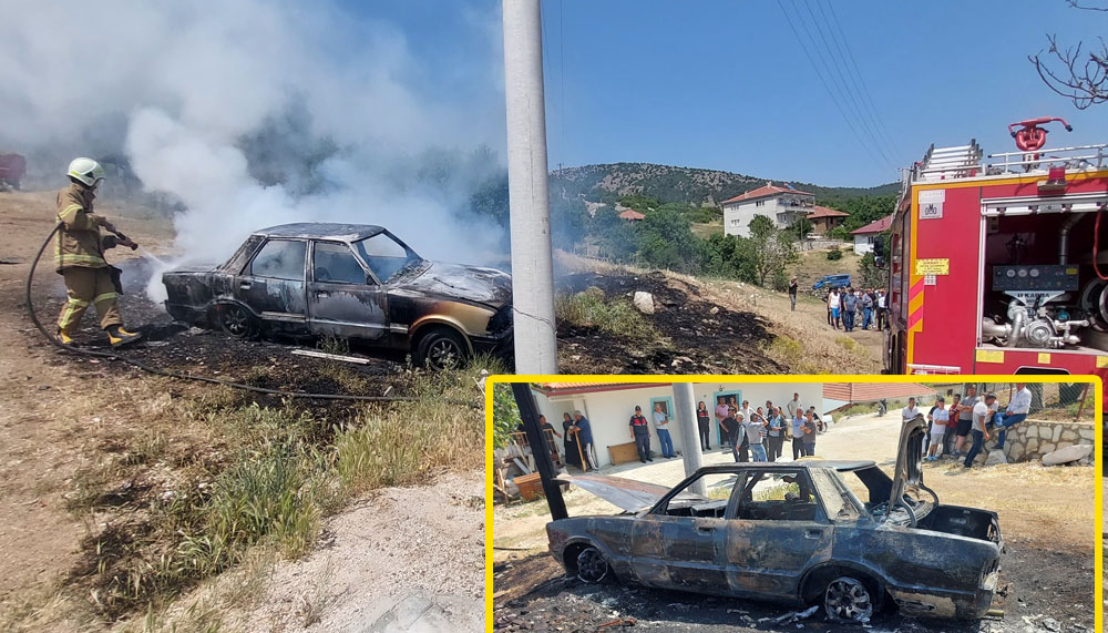Doğanbaba Köyü'nde otomobil alevlere teslim oldu