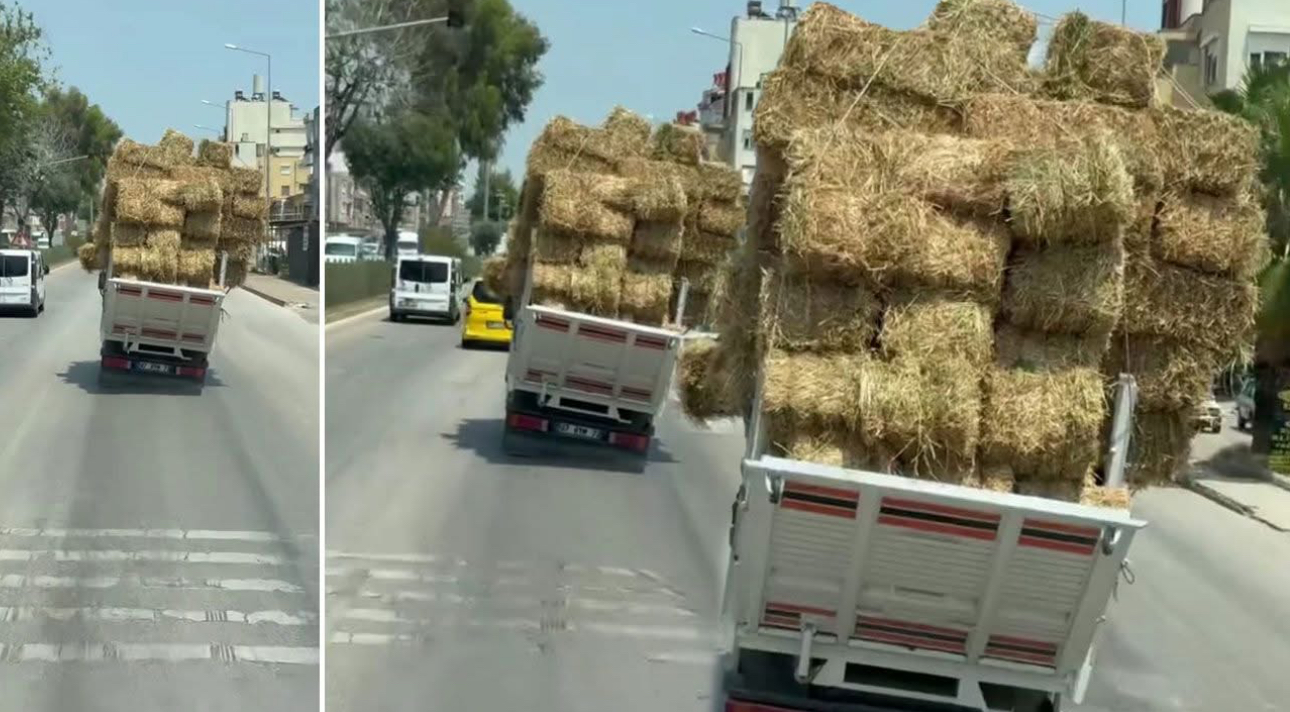 Serik'te saman yüklü kamyon trafiği tehlikeye attı!