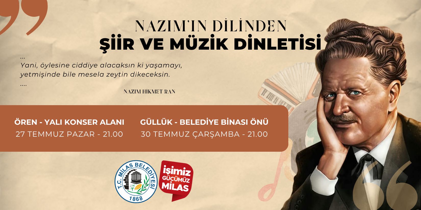Nazım Hikmet Milas’ta anılıyor: Şiir ve müzik dolu geceler Ören ve Güllük’te