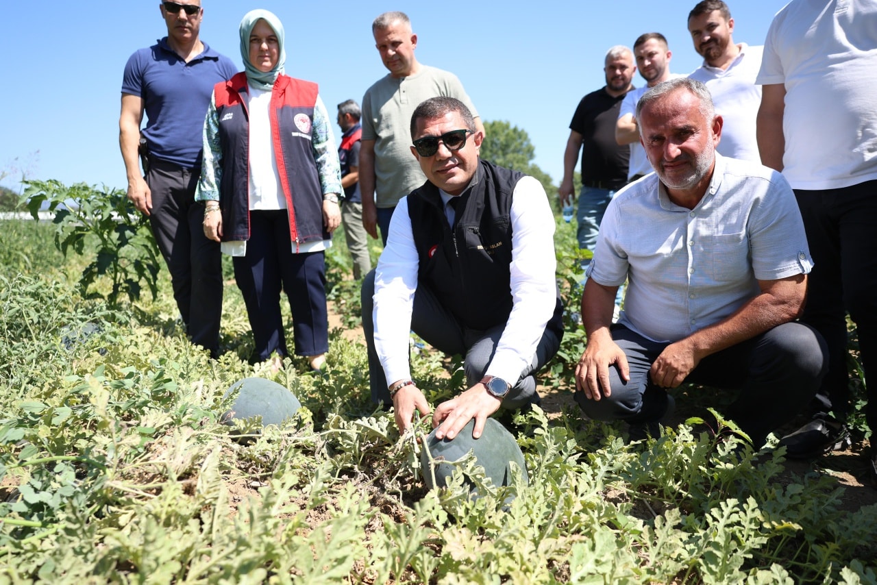 Düzce Valisi Aslan karpuz üreticisini tebrik etti