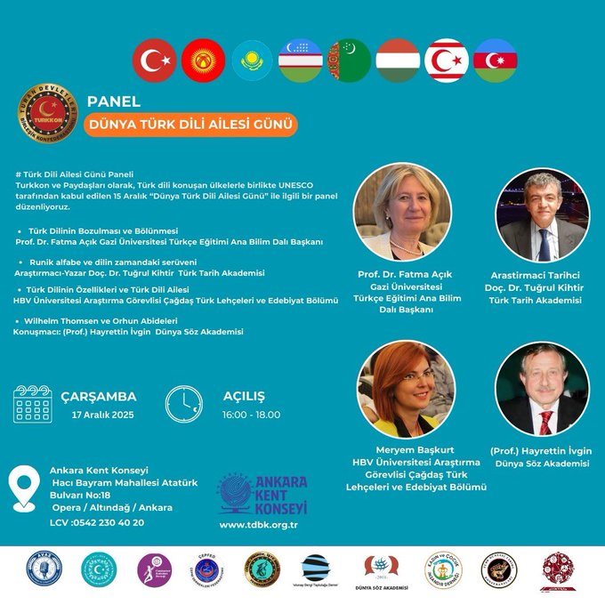 Ankara Kent Konseyi’nde Dünya Türk Dili Ailesi Günü paneli düzenlenecek