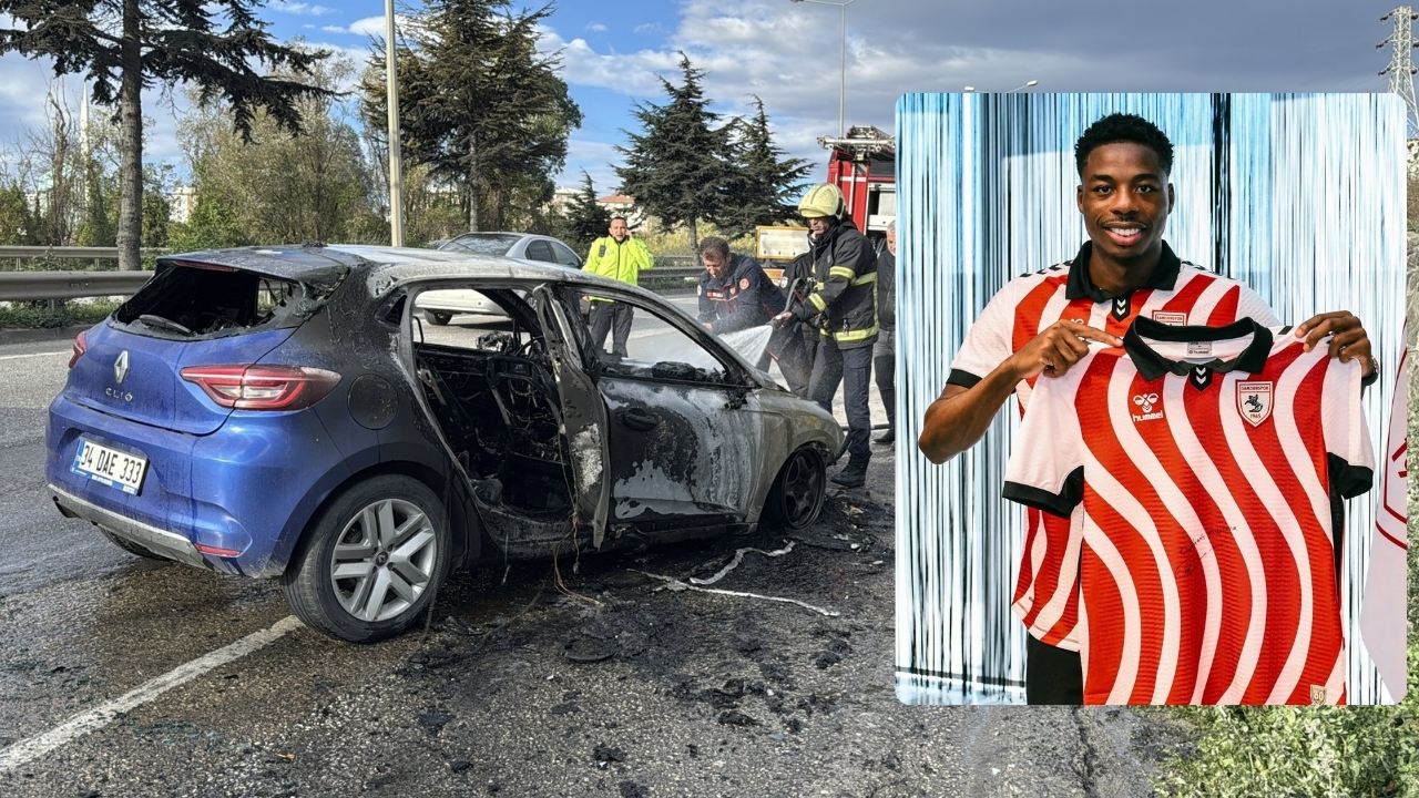 Samsunsporlu futbolcu Musaba’nın aracı seyir halindeyken alev aldı