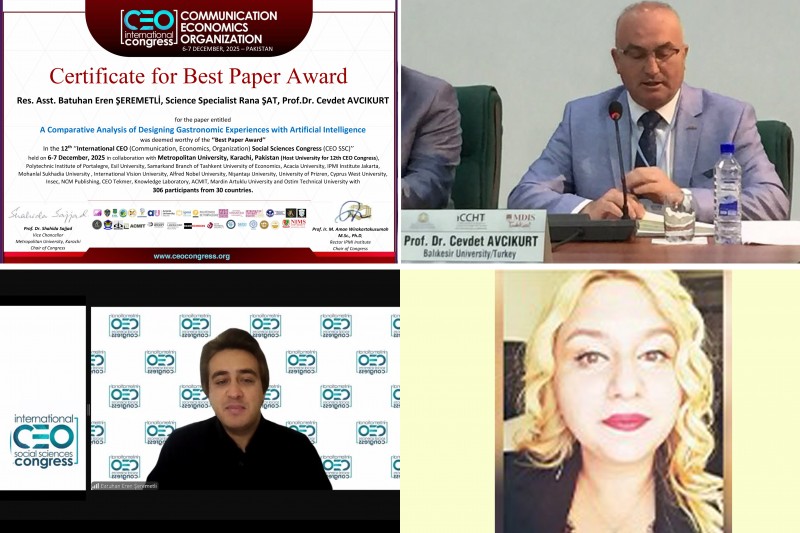 BAÜN akademisyenlerinin yapay zeka destekli gastronomi çalışmasına "En İyi Bildiri" ödülü