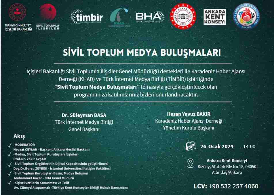 “Sivil Toplum Medya Buluşmaları” Projesi Kapanış Paneli Ankara’da yapılacak
