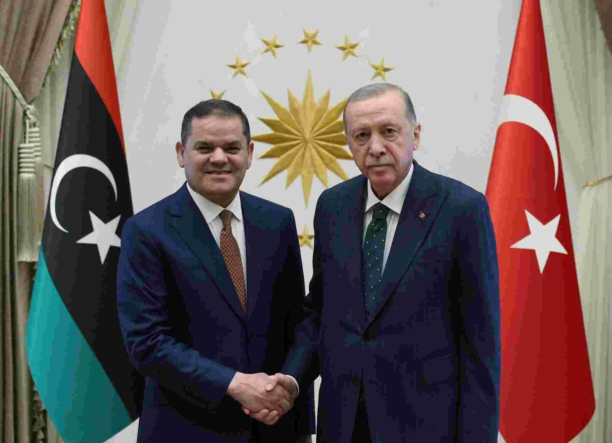 Cumhurbaşkanı Erdoğan, Libya Başbakanı Dibeybe'yi Cumhurbaşkanlığı Külliyesi'nde kabul etti