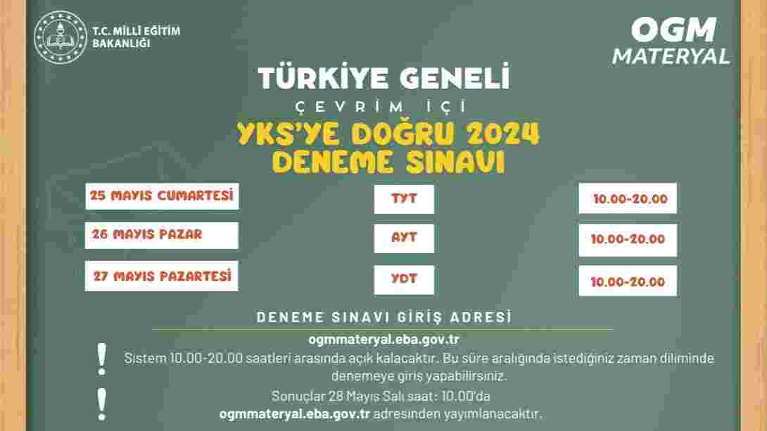 "YKS'ye Doğru 2024" Türkiye geneli çevrim içi deneme sınavı