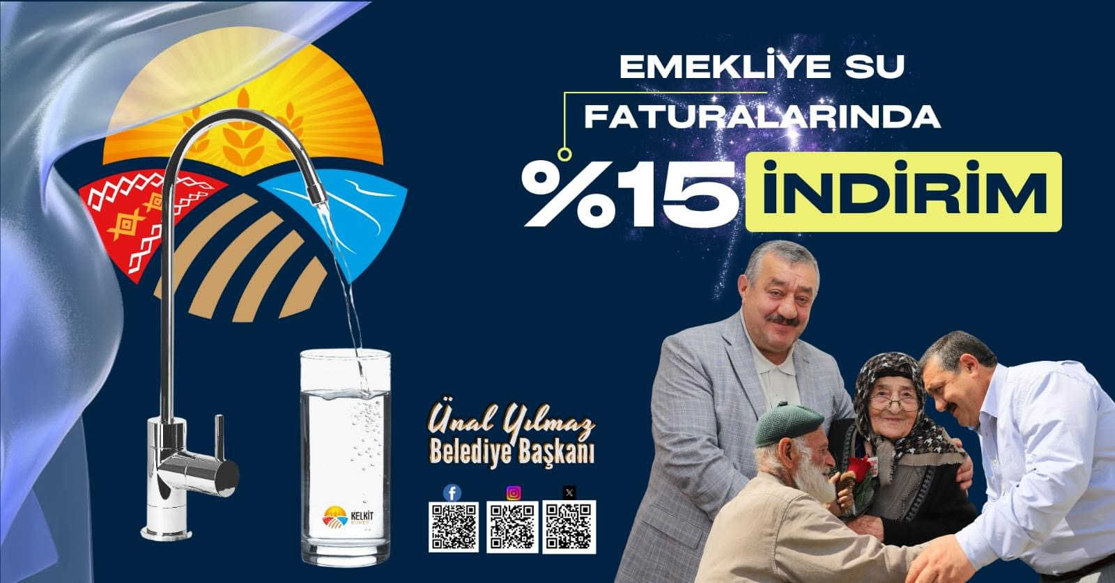 Kelkit Belediyesi'nden emeklilere su faturasında %15 indirim
